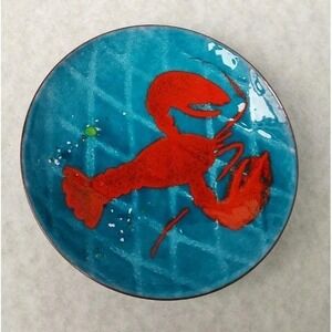 Enamel on Metal Folk Art 4" Red Lobster Crawfish Plate Dish Unsigned MCM Copper?